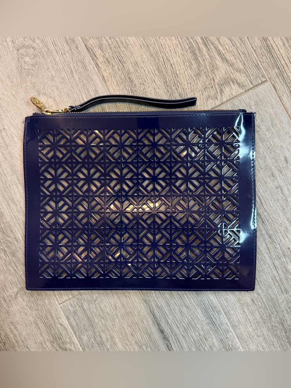TORY BURCH Pouch Clutch Limited Edition Lace Cut Purse Travel Navy